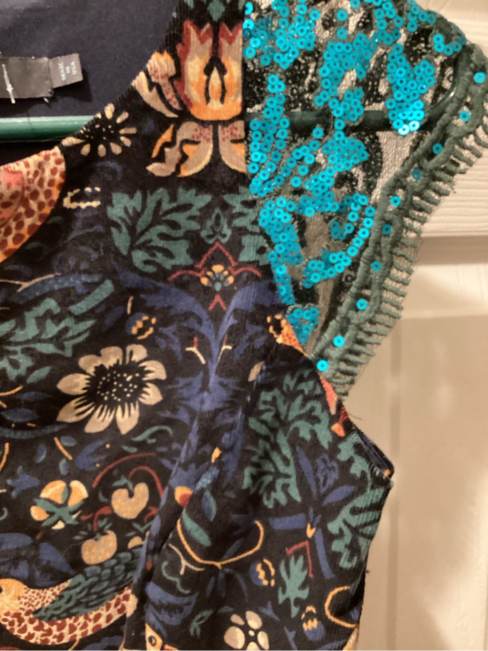 Eva Franco Navy Dress with Teal, Red and Gold Floral Accents - Picture 4 of 5